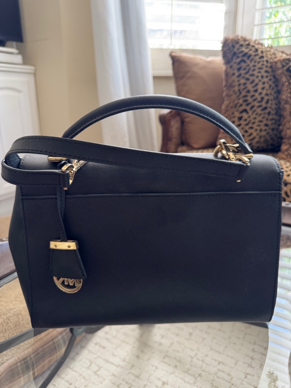 Michael Kors Black Leather Top-Handle Satchel with Gold Hardware - Picture 3 of 7